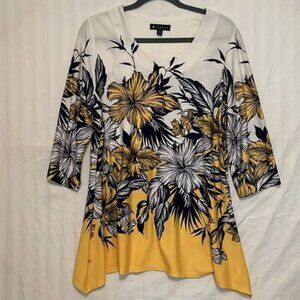 NTouch Petites PL Knit Tunic Top Yellow Multicolor Floral